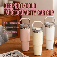 BORGE Tasse isotherme personnalisée en acier inoxydable à double paroi de 30 oz avec poignée et couvercle rabattable pour la gym et le sport