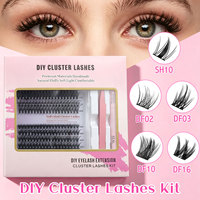 Kit de cils individuels en grappe DIY avec logo personnalisé, 0.07, 12 rangées, étanche, avec pince à épiler et colle, vente en gros