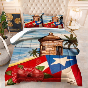 Nhà Máy Giá Tùy Chỉnh Puerto Rico Cờ Comforter Bộ 3D In Bộ Đồ Giường Bộ 1 Chăn + 2 Gối - Product Image 5