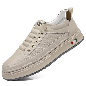 Zapatillas Casuales Transpirables para Hombre, Tacón Bajo, Suela de Goma, Zapatos de Cuero Blanco, Estilo Informal, Detalle de Costuras, Estilo Moderno - Product Image 5