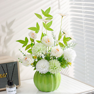 Arreglo de Flores Artificiales Kch, Flores de Seda, Jarrón Verde, Decoración para el Hogar, Mesa de Sala de Estar - Product Image 1