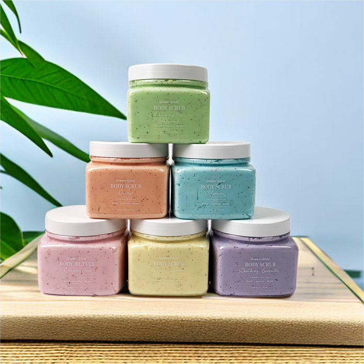 Exfoliantes corporales de sal marina de frutas orgánicas limpiadoras exfoliantes batidas con ingredientes naturales y logotipo personalizado