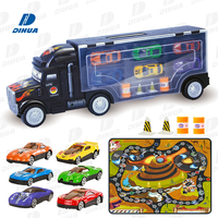 Camion jouet en plastique à roues libres avec 6 voitures miniatures et un coffret de collection de cartes pour transporter des véhicules de transport de voitures