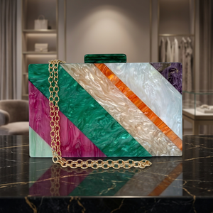 Bolso de Mano de Resina Marmoleada Colorida con Correa de Cadena Dorada, Bolso de Noche Hecho a Mano de Lujo, Estilo Único, Último Diseño, Regalo - Product Image 1