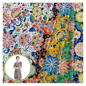 5-10 색 각 꽃 패턴 인도 직물 도매 인쇄 용 맞춤형 짠 흰색 직물