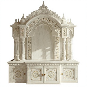 Mandir de madera de teca tradicional antiguo para decoración del hogar. Compre un mandir moderno de madera de teca con aspecto de mármol. Compre un templo de madera de teca con cúpula. - Product Image 2