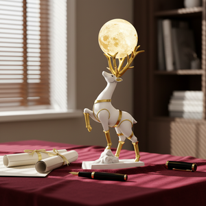 Lámpara de Luna Creativa de Resina con Adorno de Ciervo |   Decoración del Hogar Pintada a Mano para Mueble de TV y Dormitorio |   Regalo para Niños, Bodas y Negocios - Product Image 2