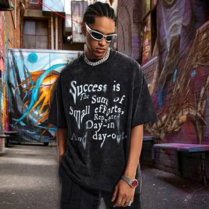 T-shirt personnalisé pour hommes Impression corporelle abstraite vieillie Lavage à l'acide Rétro T-shirt lourd pour hommes Hip Hop T-shirts pour hommes en coton - Product Image 4