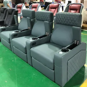 Nuevo diseño de asientos de cine en casa sofá de Teatro de cuero verde muebles de teatro moderno silla reclinable eléctrica con reposacabezas eléctrico