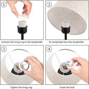 Lot de 2 lampes de chevet blanc chaud avec abat-jour en tissu pour table de nuit ou bureau de dortoir Base d'<span class=keywords><strong>ampoule</strong></span> E26 - Product Image 6