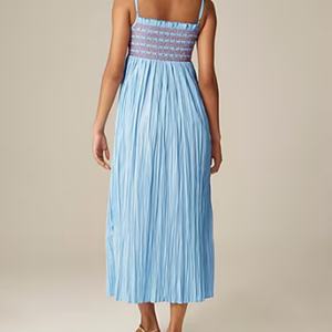 Vestido Midi de Verano de Cintura Alta OEM para Mujer, Casual, de Lino con Bordado Floral, Nuevo, Holgado, de Algodón Tejido, con Cintura Natural - Product Image 4