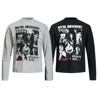 T-shirt unisexe à manches longues et col rond, coupe ajustée, motif rétro de personnage de groupe rock, style streetwear