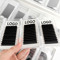 Terciopelo de cachemira oscuro para bandejas de suministros de extensiones de pestañas, negro mate, fácil de abanicar individualmente, fibra PBT coreana, libre de crueldad animal, vegano