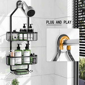 Support mural à 3 niveaux avec crochets 5 en 1 ajustable et antirouille pour serviette de bain, shampoing, savon, rangement, <span class=keywords><strong>douche</strong></span>, étagère suspendue - Product Image 3