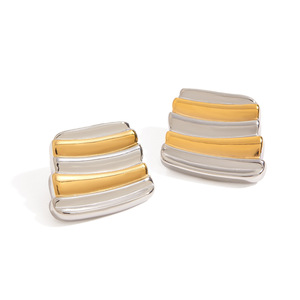 Geometric <b>Stud</b> Earrings 18K Gold Stainless Steel Gold <b>Silver</b> Color Blocked Unisex Everyday Wear - Product Image 1