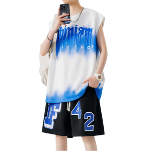 Wholesale Men's Summer Basketball Sports Casual <b>Knitted</b> T-Shirt and Shorts <b>Set</b> Quick Dry Tie Dye Short Sleeve - Product Image 1