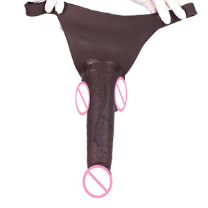 FAAK Grand <span class=keywords><strong>String</strong></span> en Silicone <span class=keywords><strong>Gode</strong></span> Creux Couleur Noire Sangle sur Pénis Manches Culotte Agrandisseur de Bite Extender Adult Sex Toys pour Hommes - Product Image 3