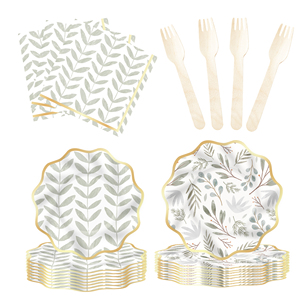 ชุดตกแต่งธีมงานวันเกิด DAMAI ขายส่งจำนวนมาก ชุดจานกระดาษลายใบไม้สีเขียวอ่อนทันสมัย ผ้าปูโต๊ะ ชุดภาชนะใช้แล้วทิ้งสำหรับงานปาร์ตี้ - Product Image 3