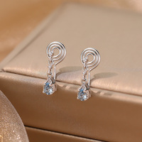 Boucles d'oreilles pendantes en argent sterling 925, forme goutte d'eau, zircon cubique bleu, crochet en spirale, bijoux fins, cadeau pour femmes et filles