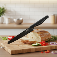 Juego de Cuchillos de Cocina de Acero Inoxidable Antiadherentes Ergonómicos con Mango Práctico y Hoja con Revestimiento Negro Antiadherente