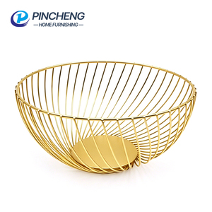 Corbeille à fruits moderne en métal rond plaqué or, panier de rangement en fil métallique pour comptoir de cuisine - Product Image 1