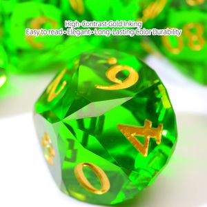 Dés en résine verte DND, dés prismatiques verts à facettes diamantées 7 pièces, dés polyédriques en résine tranchants en gros - Product Image 3