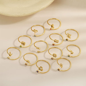 Anillos de Zodiaco Ajustables de Acero Inoxidable 316L con Baño de Oro PVD de 14k y 18k, con Circonitas, para Mujer, Venta al Por Mayor, Personalizados, Resistentes al Deslustre - Product Image 1