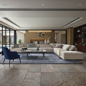 طقم أريكة حديث عالي الجودة على شكل حرف L من الجلد الأصلي مع إطار من الخشب الصلب وحشوة من الفوم لتزيين الشقق والفنادق والفيلات والأقبية - Product Image 3