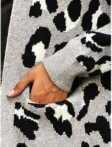 Cardigan <span class=keywords><strong>donna</strong></span> Oversize leopardato stampa Jacquard in maglia Cardigan sopra il ginocchio lungo invernale maglione con bottoni prezzo all'ingrosso - Product Image 6