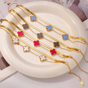 Bracciali e Braccialetti da Donna in Acciaio Inossidabile Placcato Oro con <span class=keywords><strong>Quadrifoglio</strong></span> Smaltato a Doppio Strato, Gioielli di Moda Femminile - Product Image 1