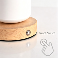 Lampe de table globe en bois massif rechargeable, commande tactile, LED dimmable, veilleuse USB - Lumière ambiante chaude pour usage intérieur et extérieur