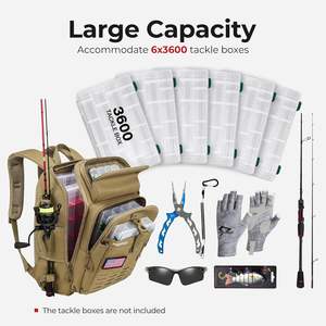 Sac à dos de pêche gratuit, sac de pêche de grande taille de 48 L avec porte-cannes, 4 boîtes à pêche et housse de pluie protectrice - Product Image 2