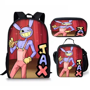 Büyülü dijital sirk ilkokul öğrenci okul çantası çocuk kalem çantası yemek çantası üç parçalı Set baskılı sırt çantası