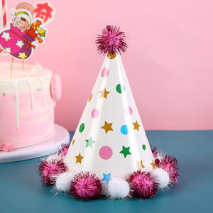 Sombreros de Cono Coloridos con Pompones, Decoración de Bolas <span class=keywords><strong>Peludas</strong></span>, Sombreros de Fiesta de Cumpleaños para Niños/Adultos - Product Image 4