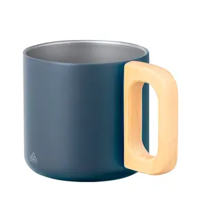 Mug thermique en acier inoxydable recyclé de 400 ml avec poignée en bois. Double paroi, diverses couleurs, emballage kraft. Parfait comme un susta - Product Image 2