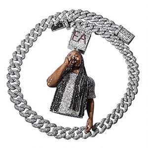 Ensemble de chaînes cubaines et pendentifs hip-hop personnalisés en gros |   Moissanite D VVS taille brillant, passe le testeur de diamant, argent massif 925 - Product Image 1