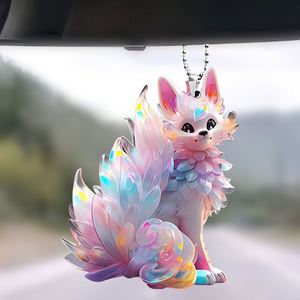 Pendentif en acrylique 2D en gros pour fabricants, motif animal (renard, chien), décoration de rétroviseur de voiture, porte-clés en acrylique personnalisé - Product Image 2