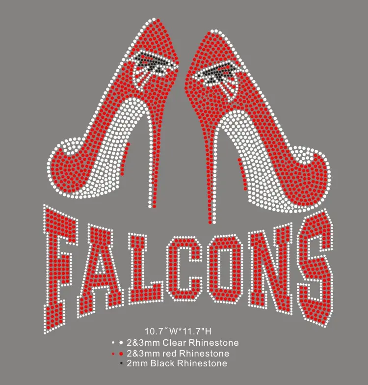 Personalizado Rhinestone Heel Atlanta Falcons Logo Transferencia de Calor Diseños Motivo Hierro En Hotfix Rhinestone Transferencia Diseño Para Camiseta