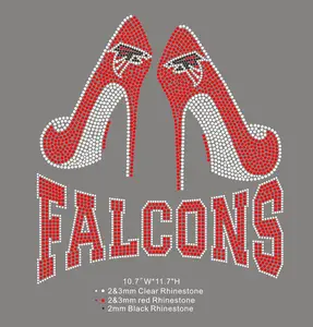 Tùy Chỉnh Rhinestone Gót Chân Atlanta Falcons Biểu Tượng Truyền Nhiệt Thiết Kế Motif Sắt Trên Hotfix Rhinestone Chuyển Thiết Kế Cho T-Shirt