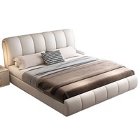 Lit double moderne minimaliste écologique, chambre principale, luxe léger, petit appartement, rangement, cadre en bois, lit king-size, lit queen-size