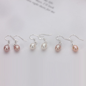 Silvertone blanco rosa cultivado arroz de agua dulce natural perla pendiente gota de agua gancho para la oreja S925 pendientes de moda de plata esterlina - Product Image 3
