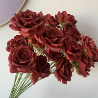 B-673 Meistverkaufte Heim- und Bürodekoration Rote Blumenvase Arrangement Künstliche Rose Einzelstiel 3-Zweige Rote Rose Seidenblumen