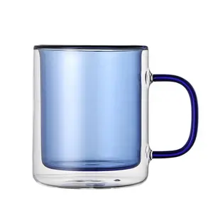 Tasse en verre double transparent unique Tasse en verre carrée avec poignée pour le bureau