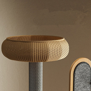 Albero per Gatti in Legno Alto fino al Soffitto con Tiragraffi in Sisal, Ciotola in Acrilico e Pali Tiragraffi in Sisal per Interni - Product Image 3