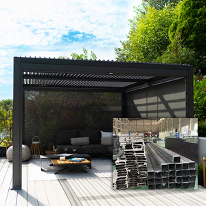 Modern Gemotoriseerd Aluminium Pergola Tuinhuisje Met Led Terraslampjes Glazen Lamellen Dak Buiten Waterdicht Paviljoen - Product Image 4