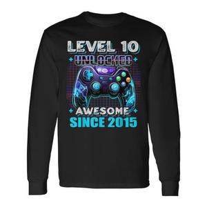 T-shirt a maniche lunghe Level 10 Gamer, fantastica dal 2015, regalo di compleanno per ragazzi - Product Image 1