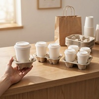 Plateau porte-gobelets en pulpe moulée 1, 2 ou 4 tasses – Support jetable pour boissons, base détachable, porte-gobelets recyclé pour café à emporter et livraison