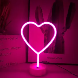 Lampe néon LED avec motifs de cœur, alimenté par batterie et par USB, luminaire décoratif, idéal pour la chambre à coucher, une fête ou une chambre à coucher