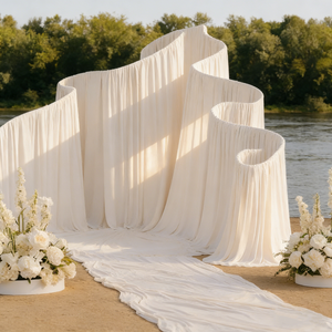 Manufacturer Direct Luxury Graceful Ivory Metal Curved Wave Arch <strong>Backdrop</strong> <strong>Stand</strong> for Nuptial Ceremonies Commencement Events - Product Image 4