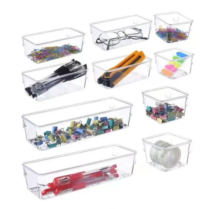 OWNSWING Transparent PS Plastic Drawer Organizer Household Kitchen Desktop Sundries Storage Boxes Containers